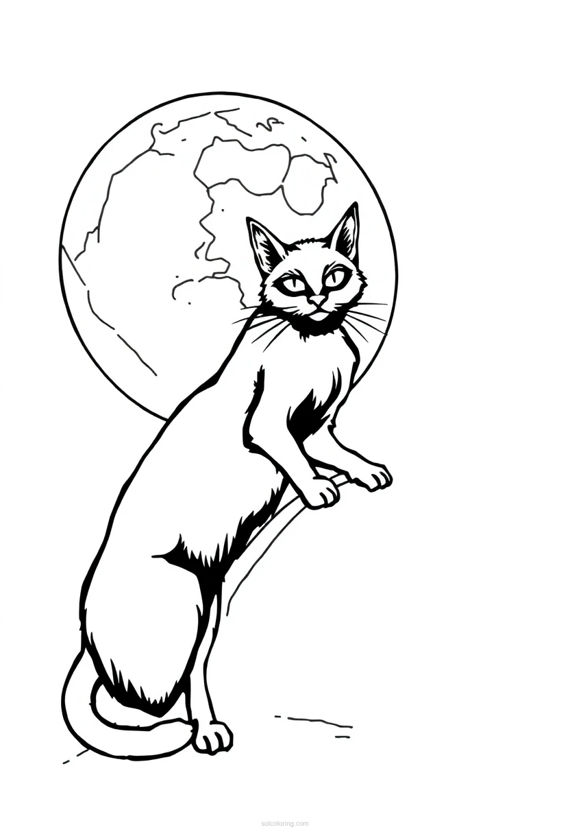 Black Cat with Moon coloring page for kids