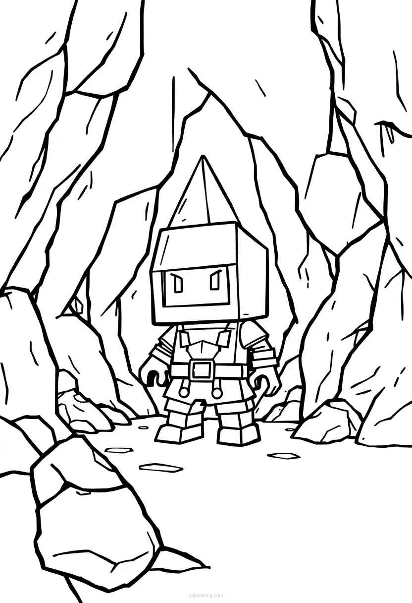 Blocky Crystal Cave coloring page for kids