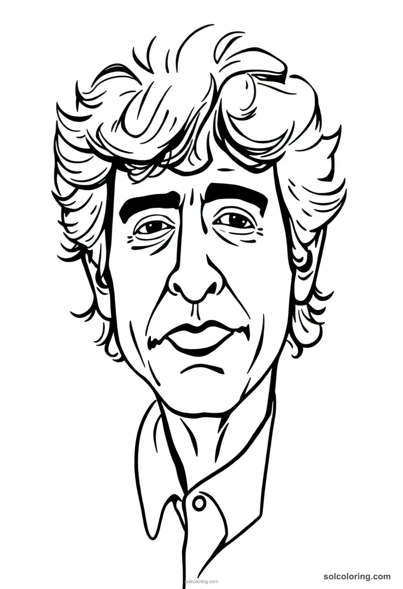 Caricature Bob Dylan caricature coloring page for kids