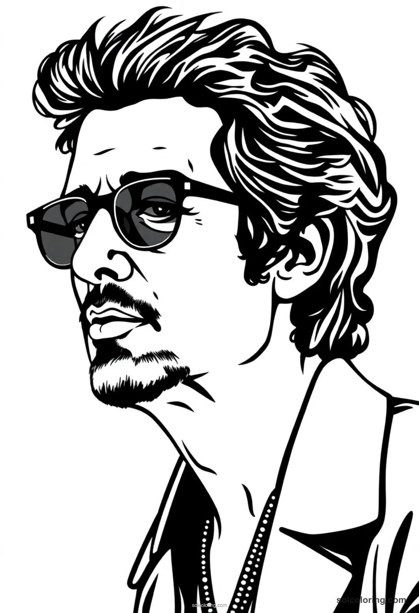 Illustrated Portrait Bob Dylan illustrated portrait coloring page for kids