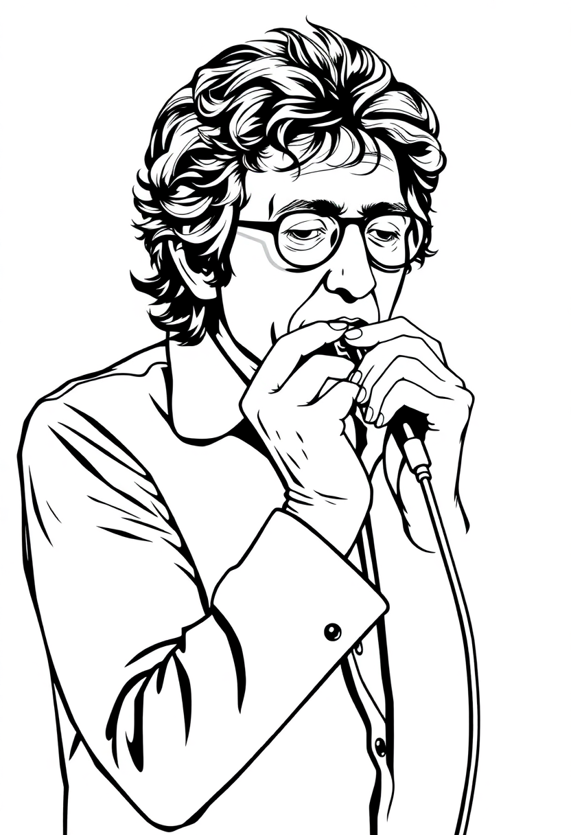 Bob Dylan with Harmonica coloring page, free printable