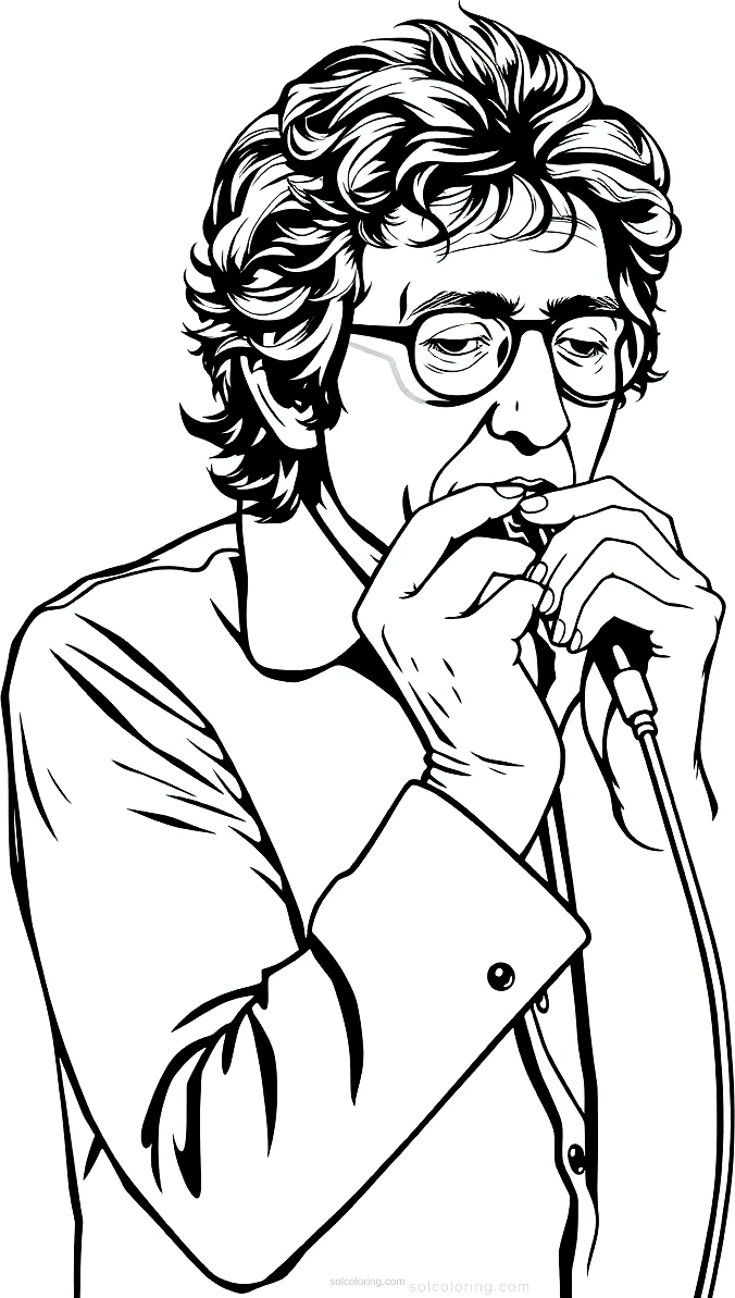 Bob Dylan with Harmonica coloring page for kids