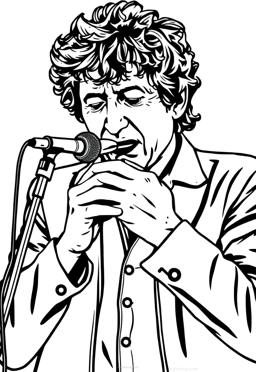 Bob Dylan with Harmonica coloring page for kids