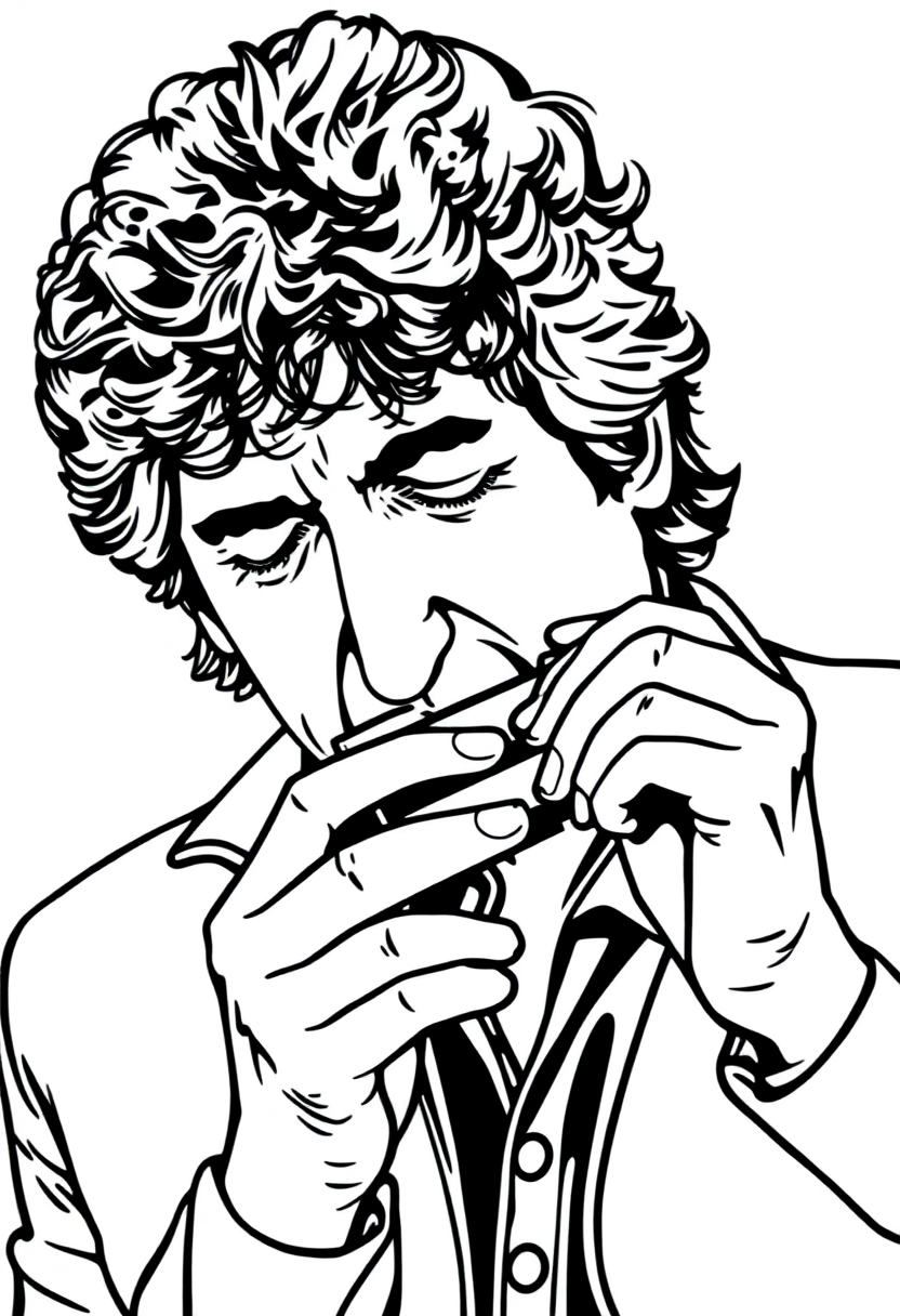 Bob Dylan with Harmonica coloring page, free printable