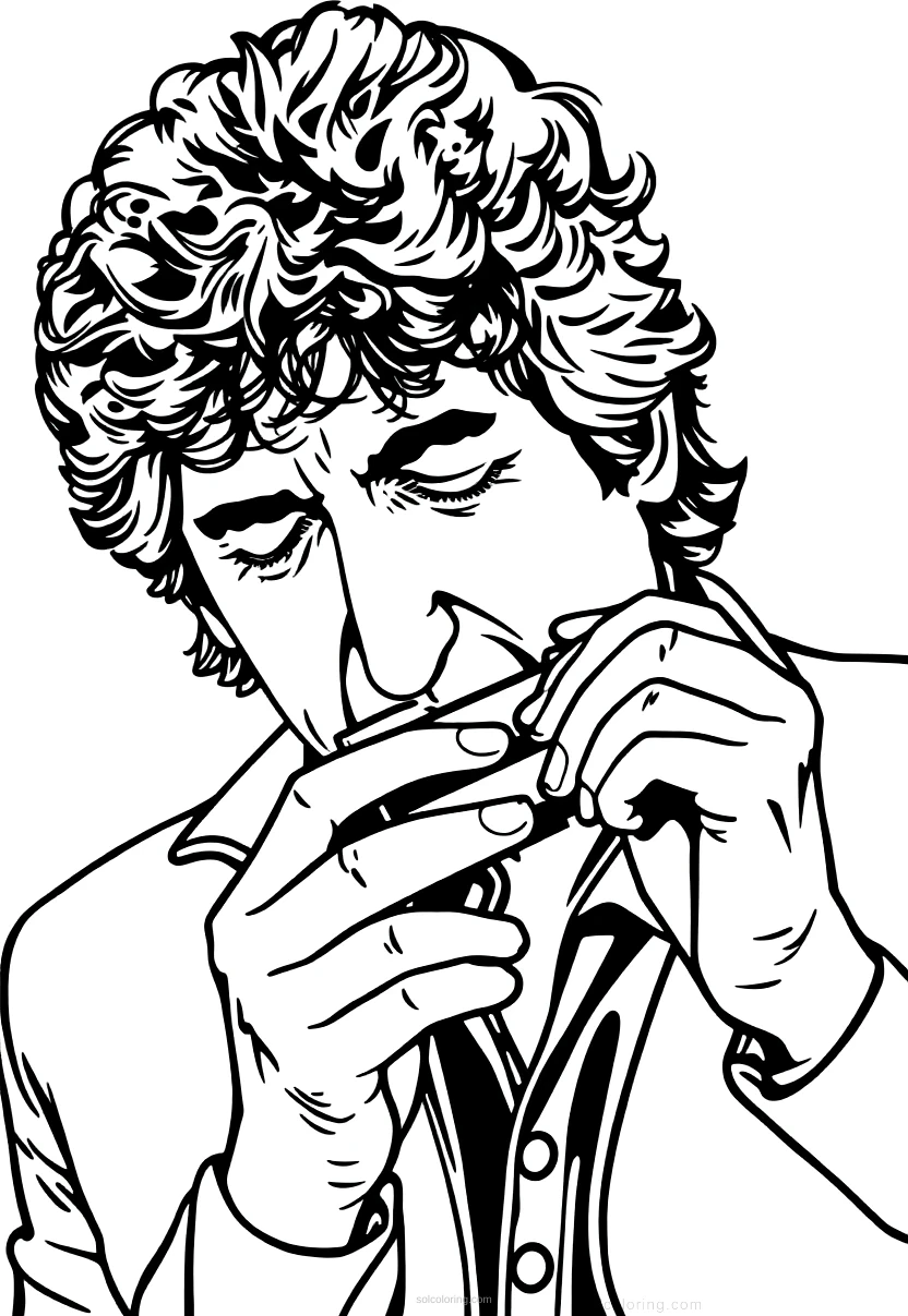 Bob Dylan with Harmonica coloring page for kids