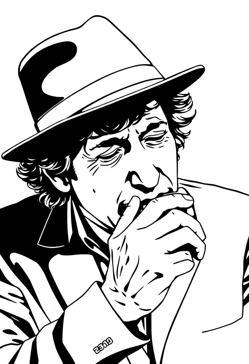Bob Dylan with Harmonica coloring page, free printable