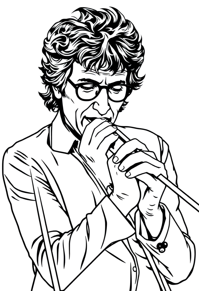 Bob Dylan with Harmonica coloring page, free printable