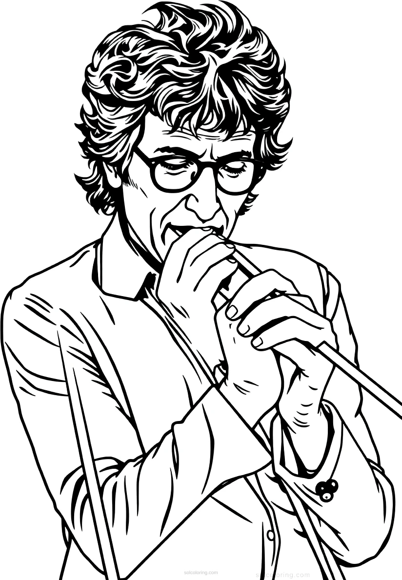 Bob Dylan with Harmonica coloring page for kids