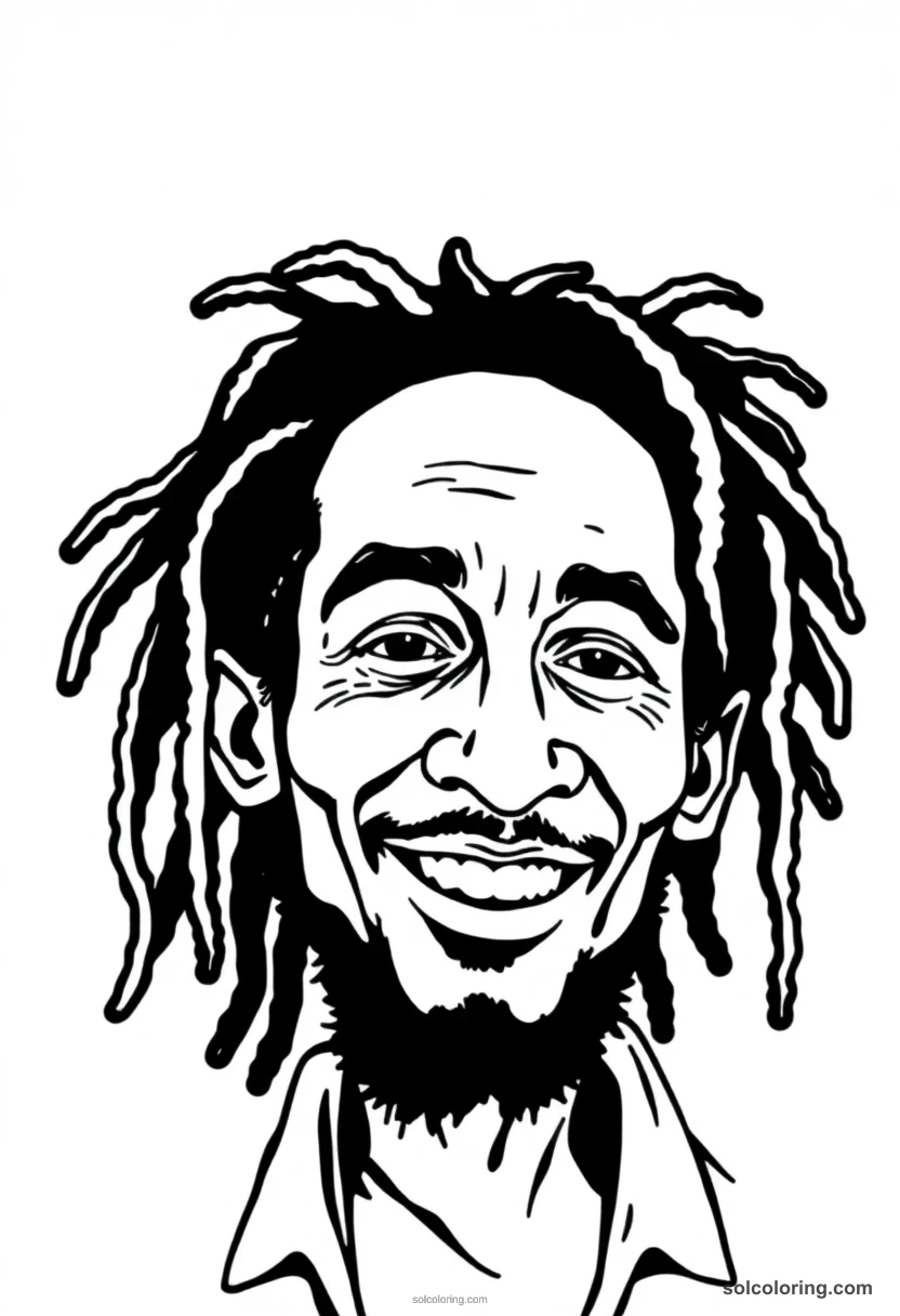 Caricature Bob Marley caricature coloring page for kids