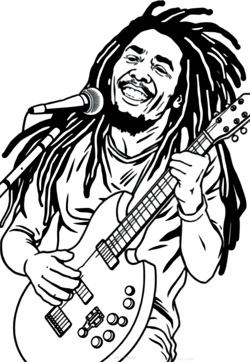 Bob Marley with Guitar coloring page for kids