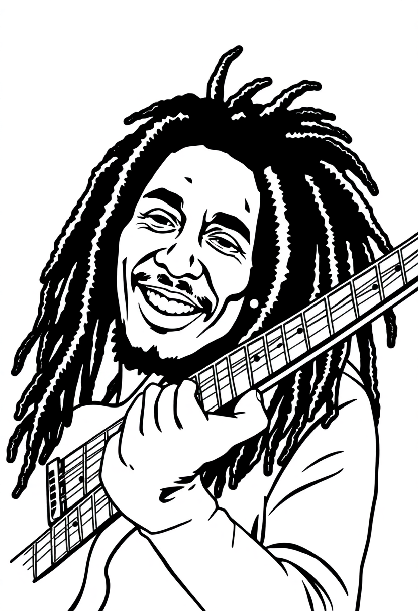 Bob Marley with Guitar coloring page, free printable