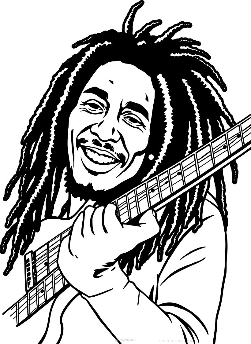 Bob Marley with Guitar coloring page for kids