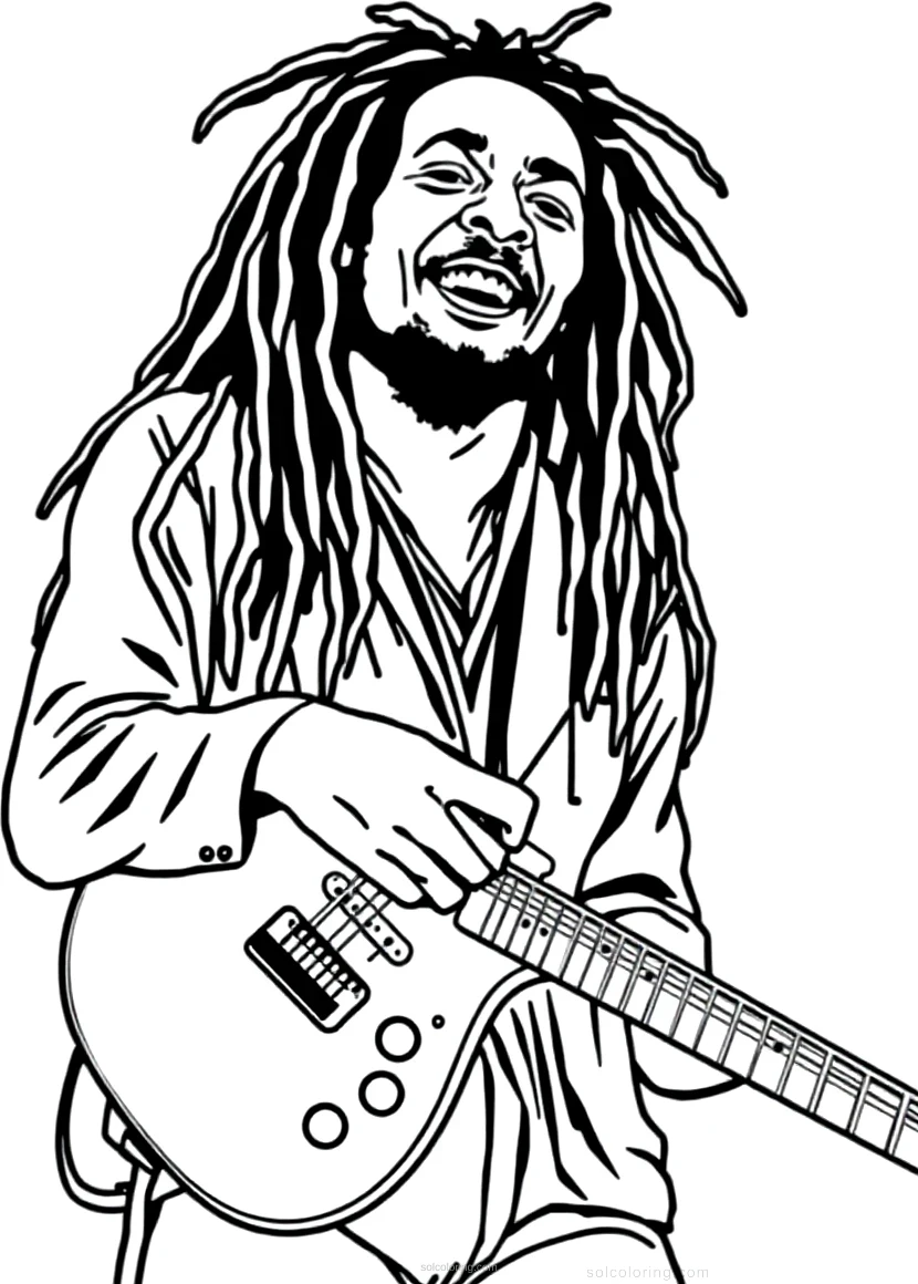 Bob Marley With Guitar coloring page for kids