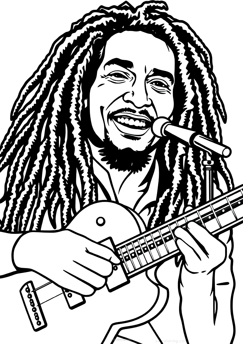 Bob Marley With Guitar coloring pages