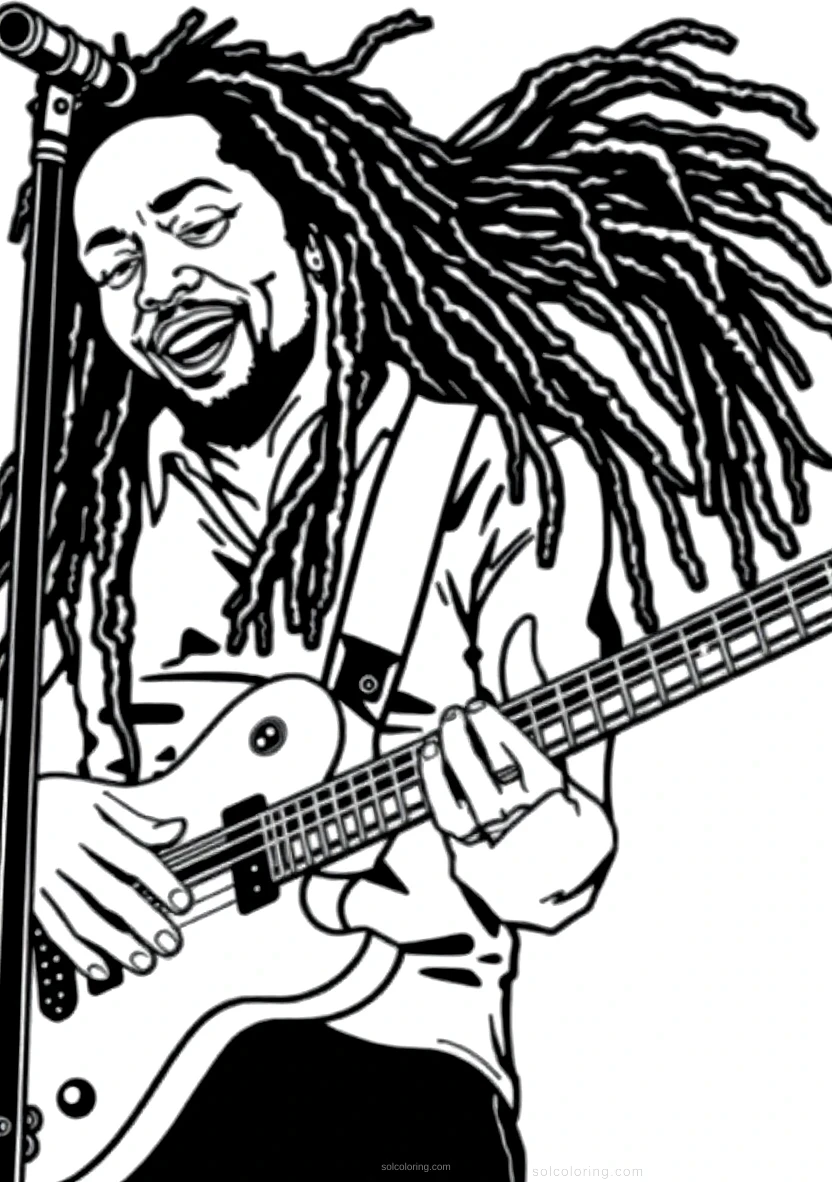 Bob Marley with Guitar coloring page for kids