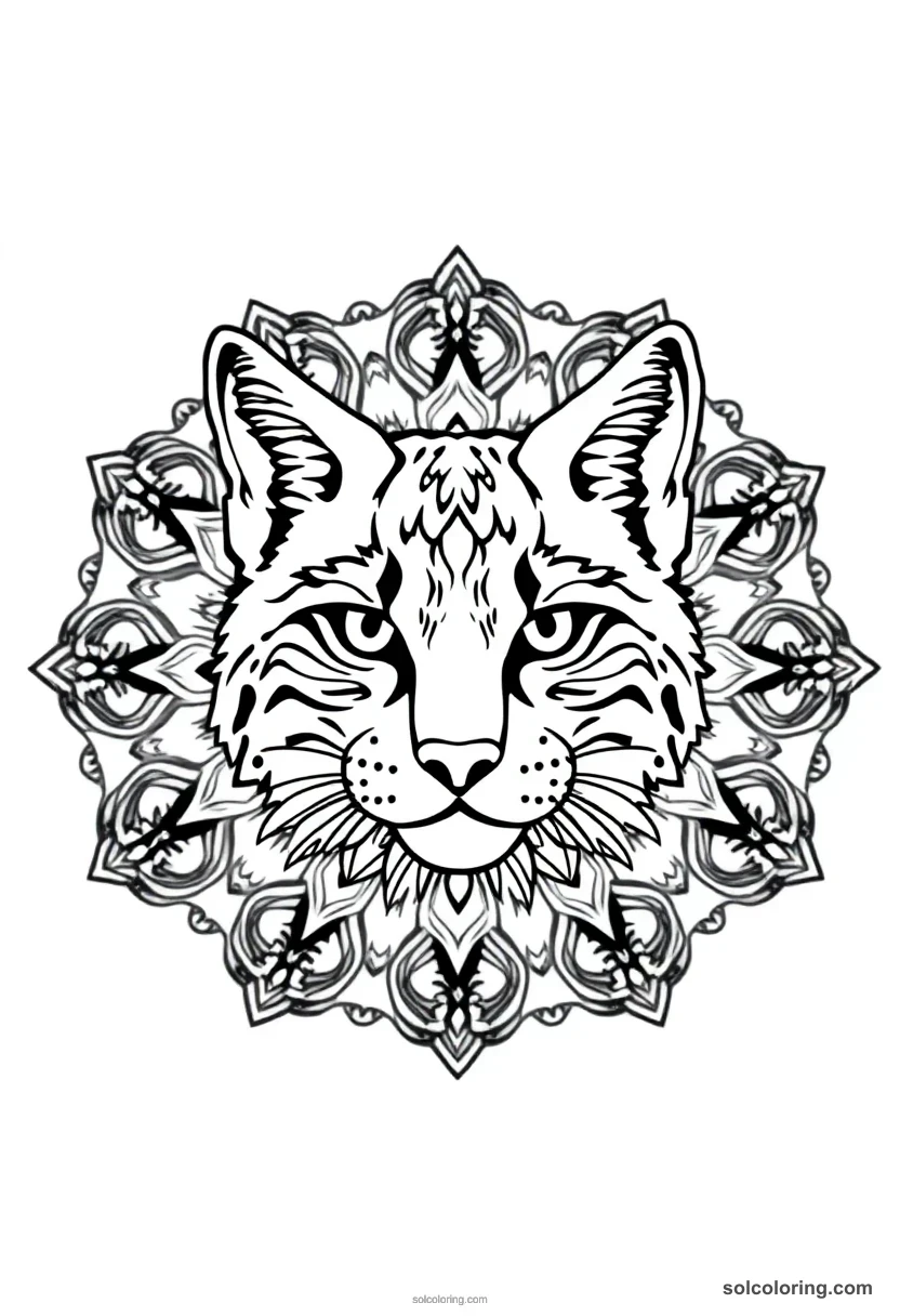 Bobcat mandala coloring page for kids