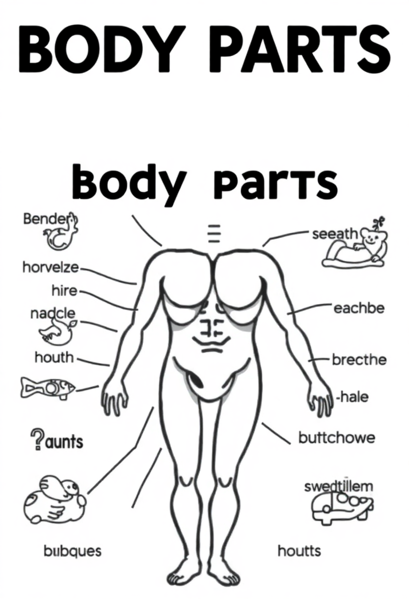 Body Parts Words coloring page for kids