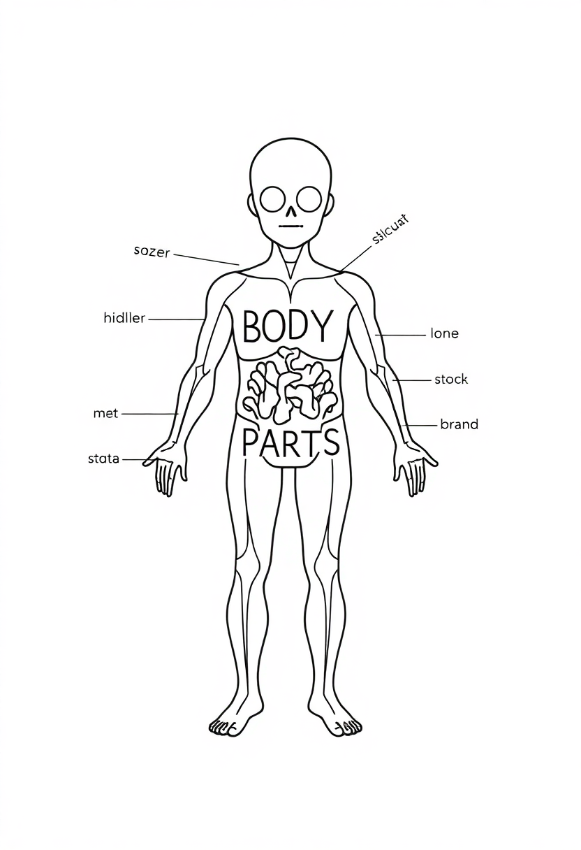 Body Parts Words coloring page for kids