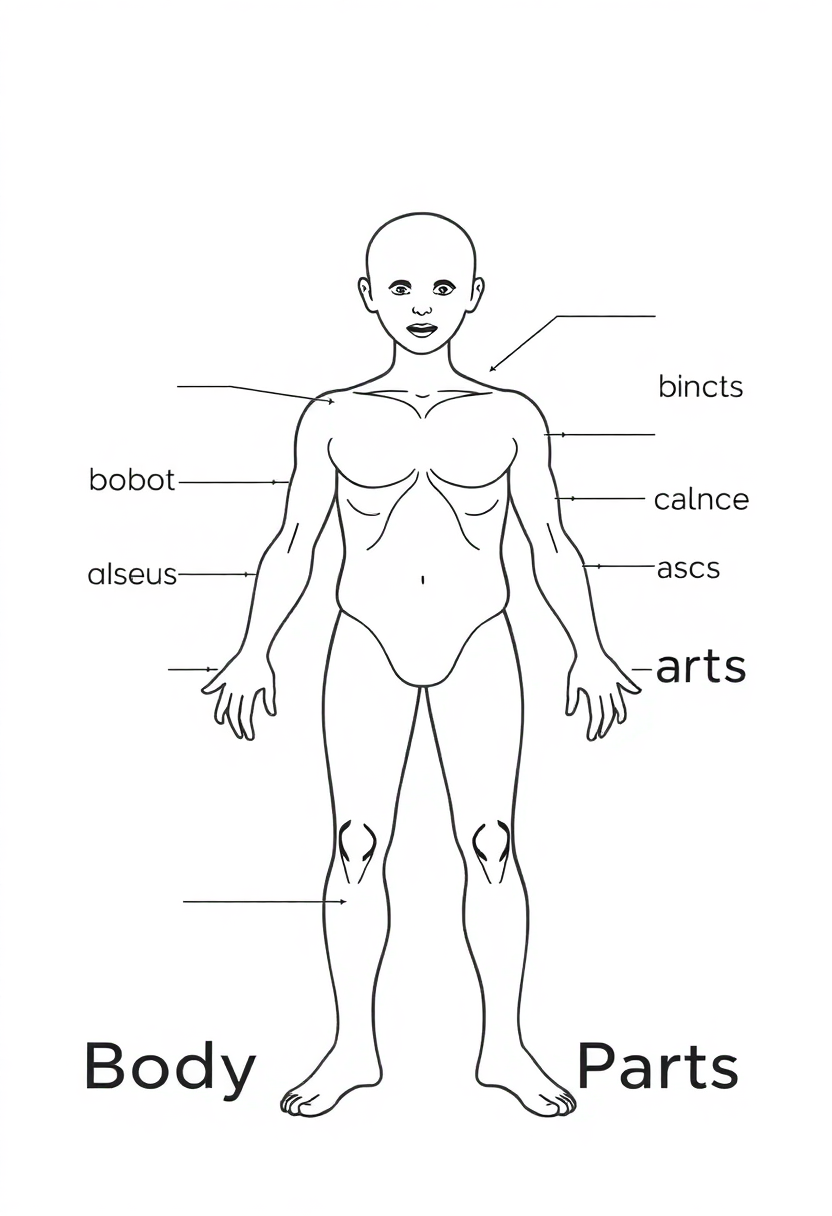 Body Parts Words coloring page for kids