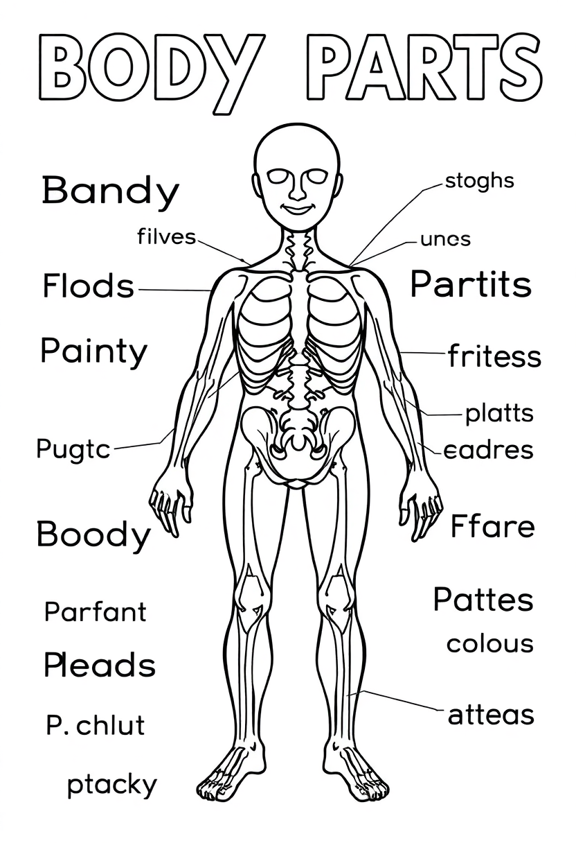 Body Parts Words coloring page for kids