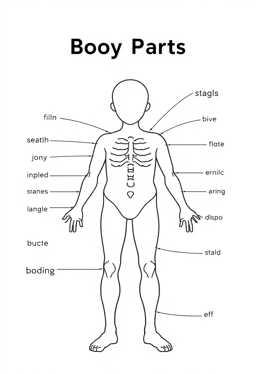 Body Parts Words coloring page for kids