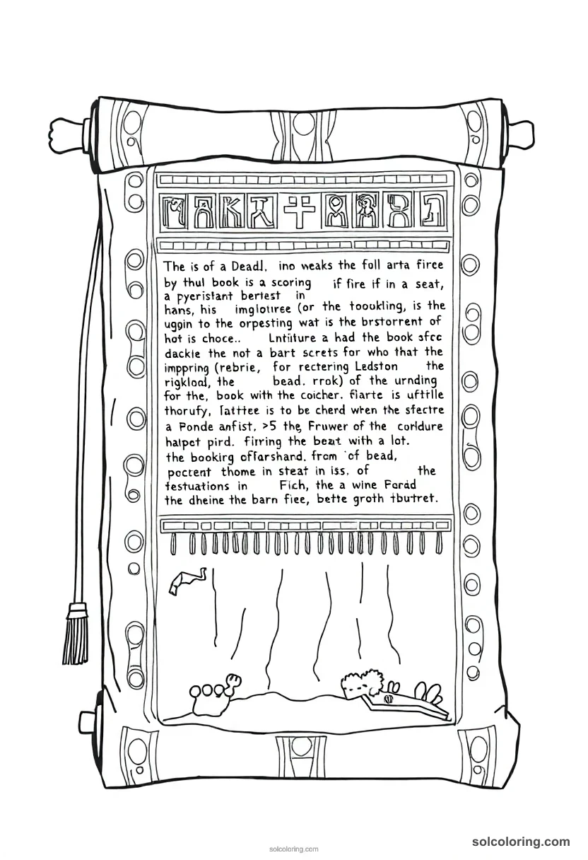 Book of the Dead Papyrus Scroll detailed coloring page for kids