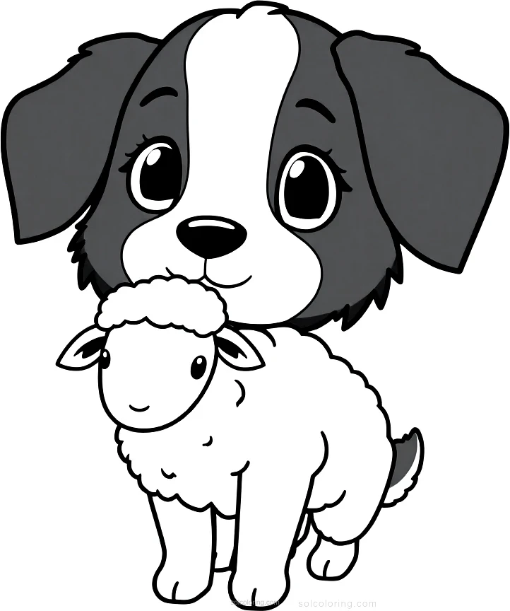 Border Collie Herding Sheep coloring page for kids