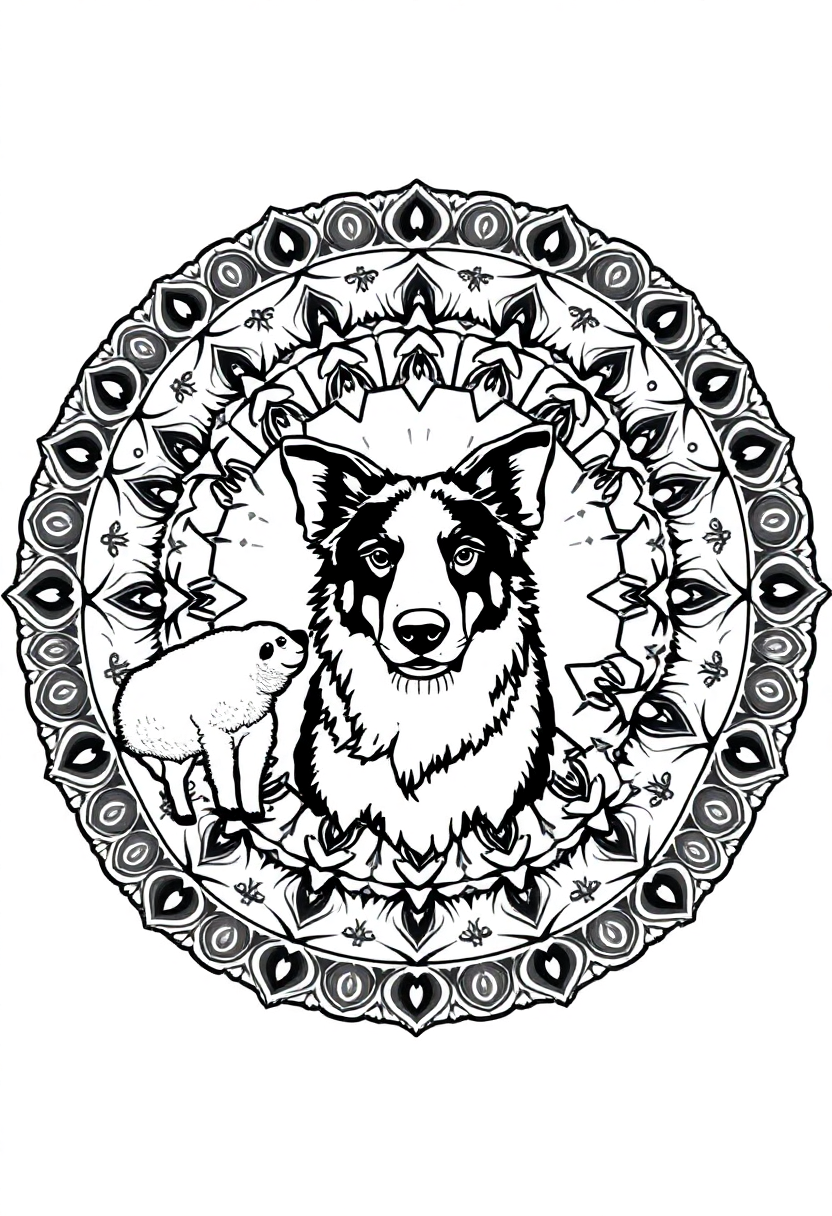 Border Collie Herding Sheep coloring page, free printable