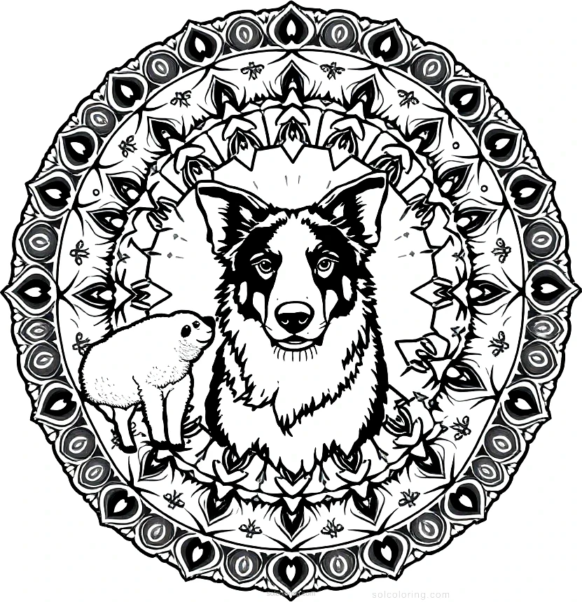 Border Collie Herding Sheep coloring page for kids