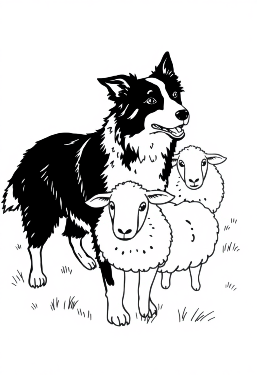 Border Collie Herding Sheep coloring page, free printable