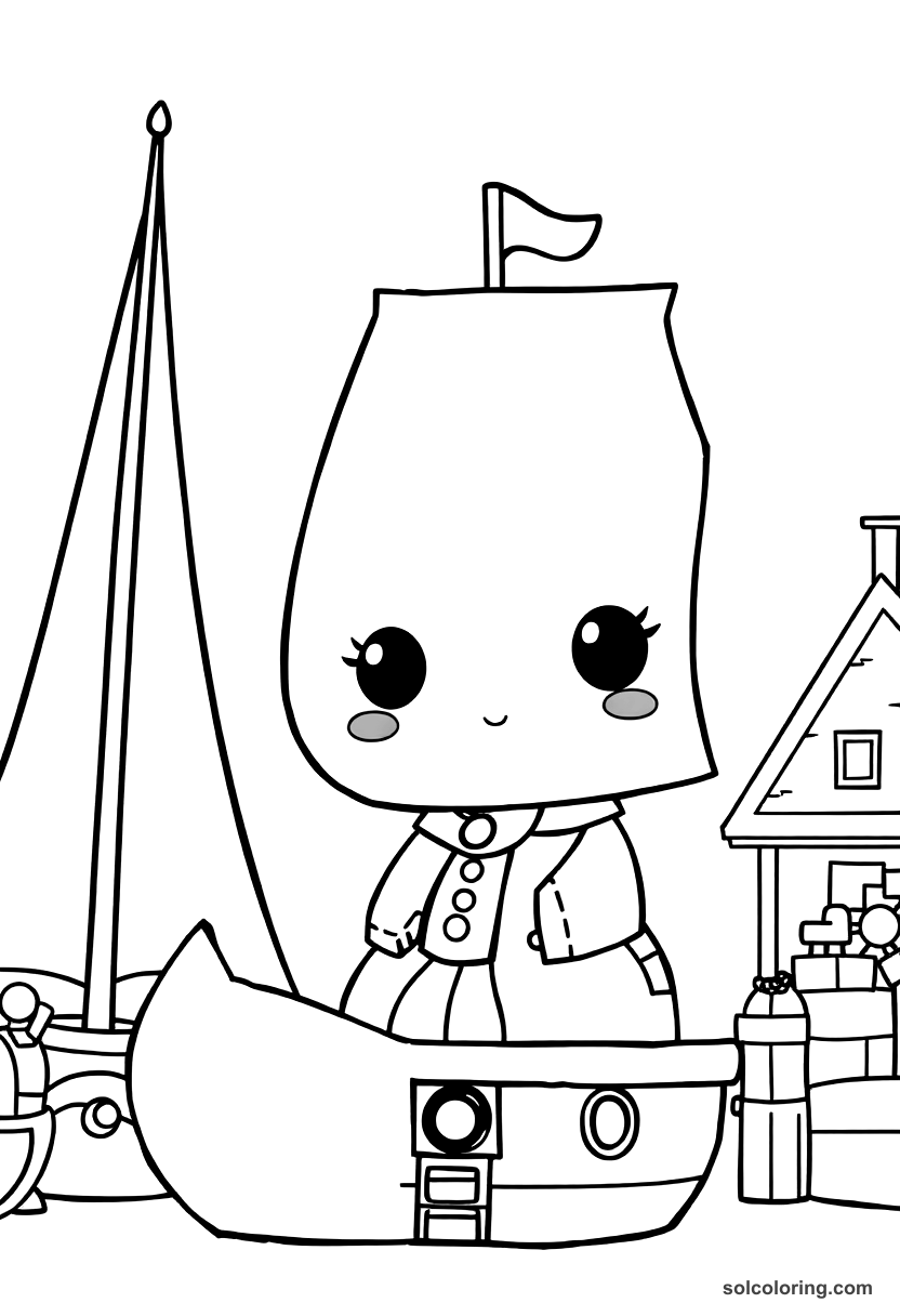 Chibi Boston Tea Party Harbor Scene coloring page, free printable chibi style