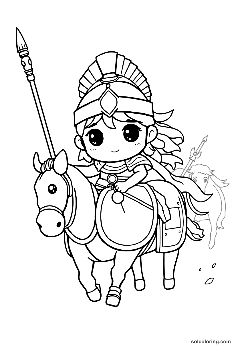 Chibi Boudicca Leading Her Chariot Charge coloring page, free printable chibi style
