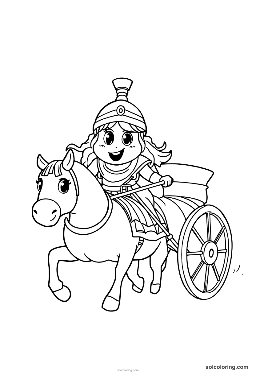 Cute Cartoon Boudicca Leading Her Chariot Charge cute cartoon coloring page for kids