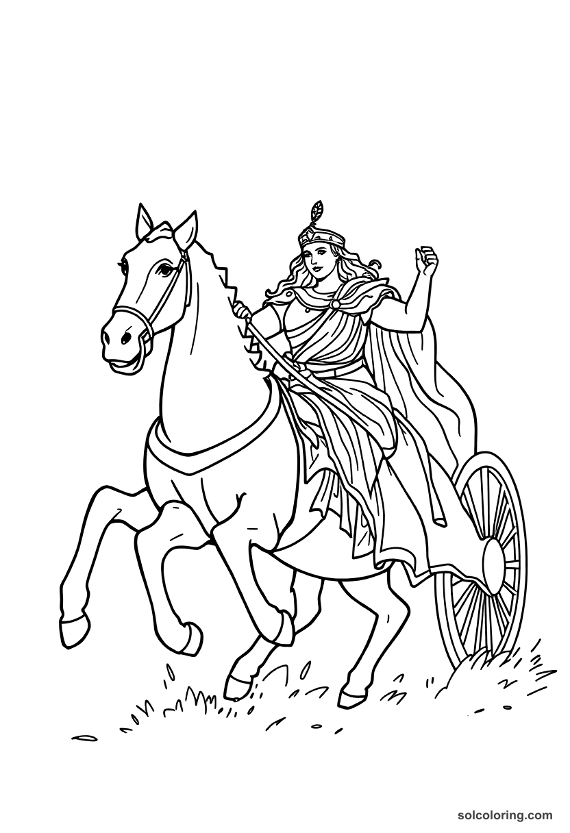 Simple Boudicca Leading Her Chariot Charge coloring page, free printable simple style