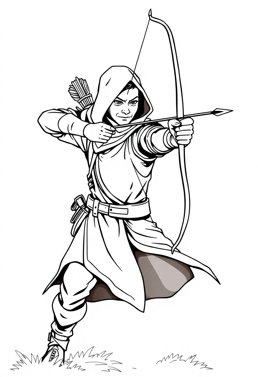 Bow and Arrow Archer Hero coloring page, free printable