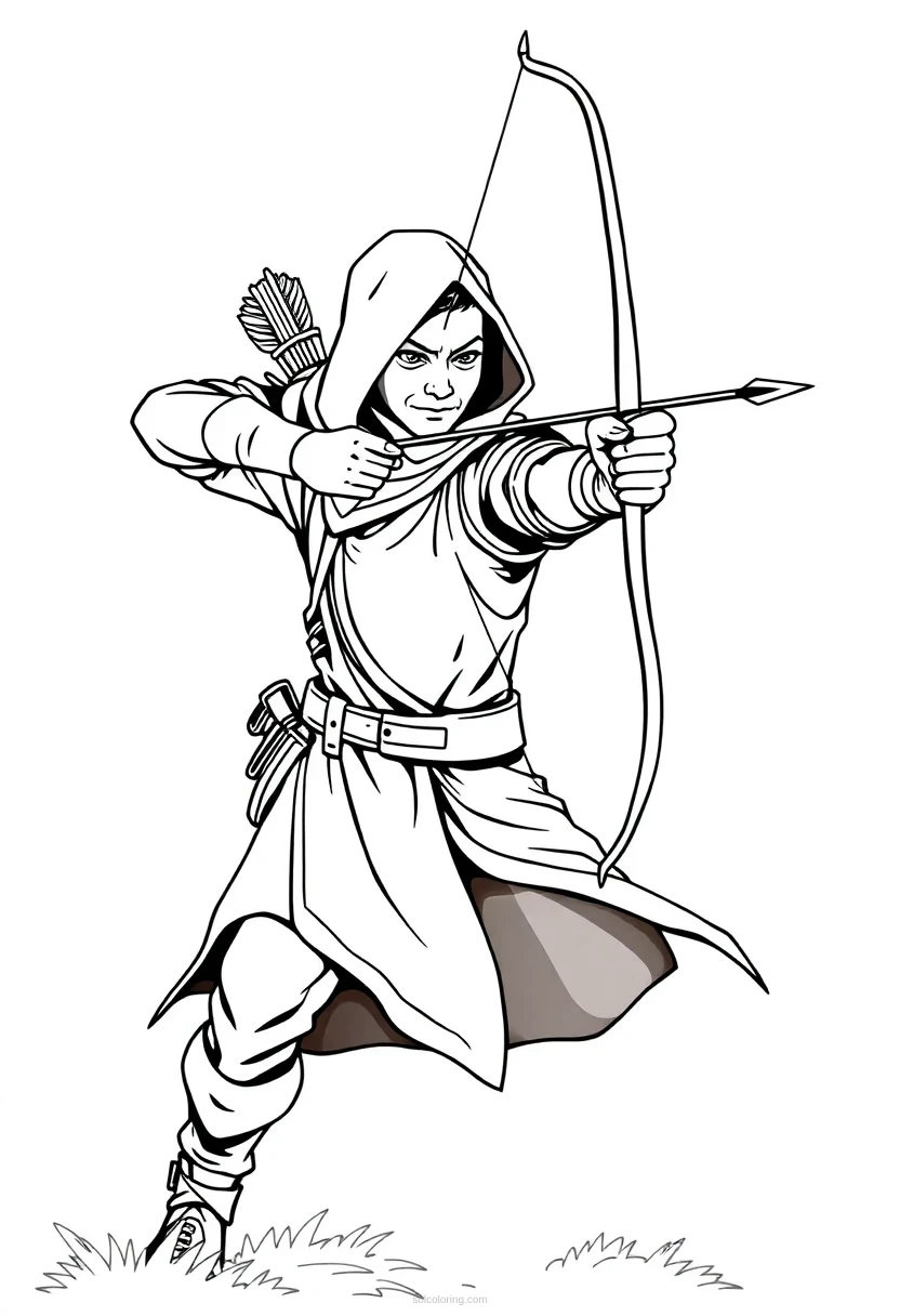Bow and Arrow Archer Hero coloring page for kids