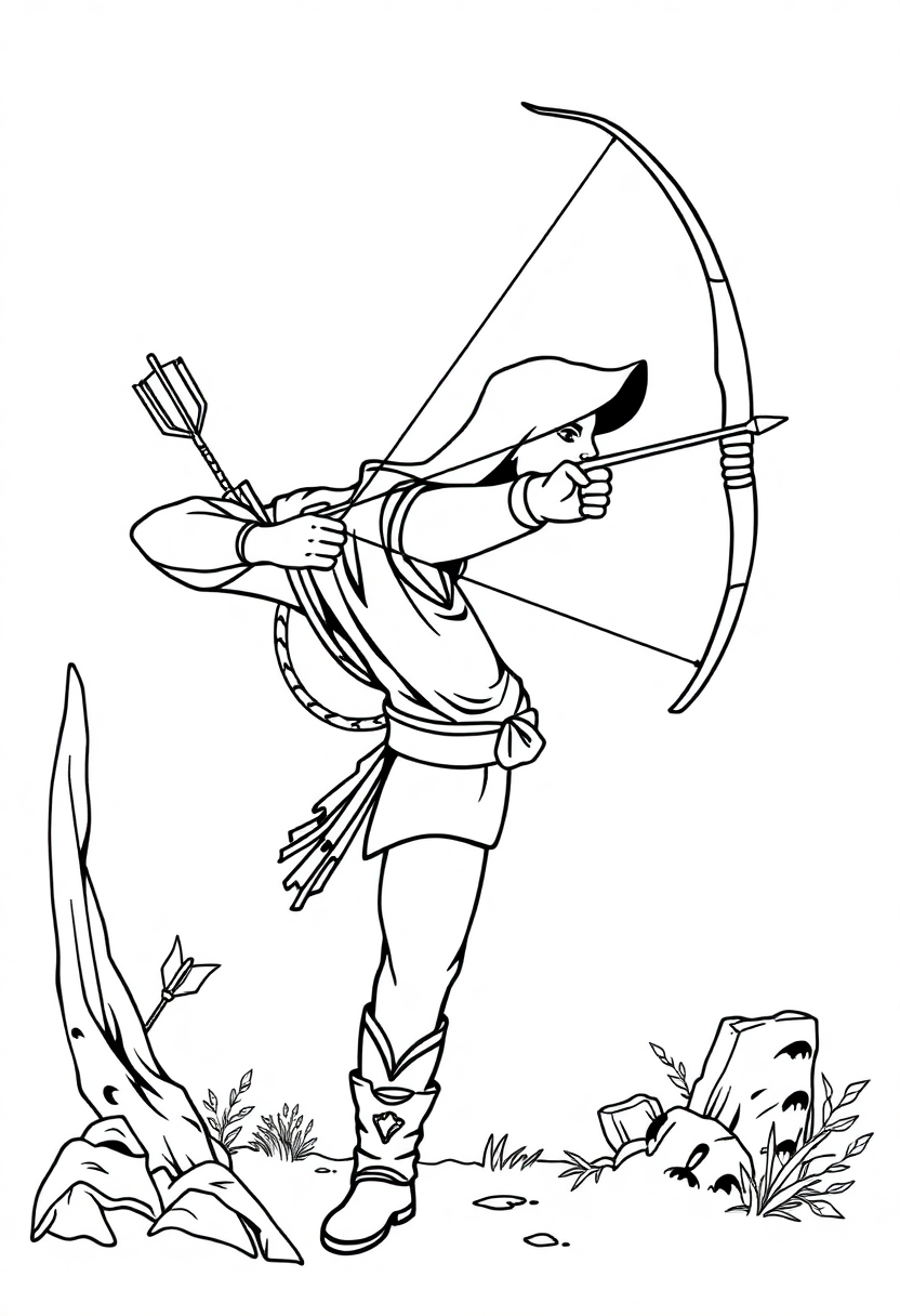 Bow and Arrow Archer Hero coloring page, free printable