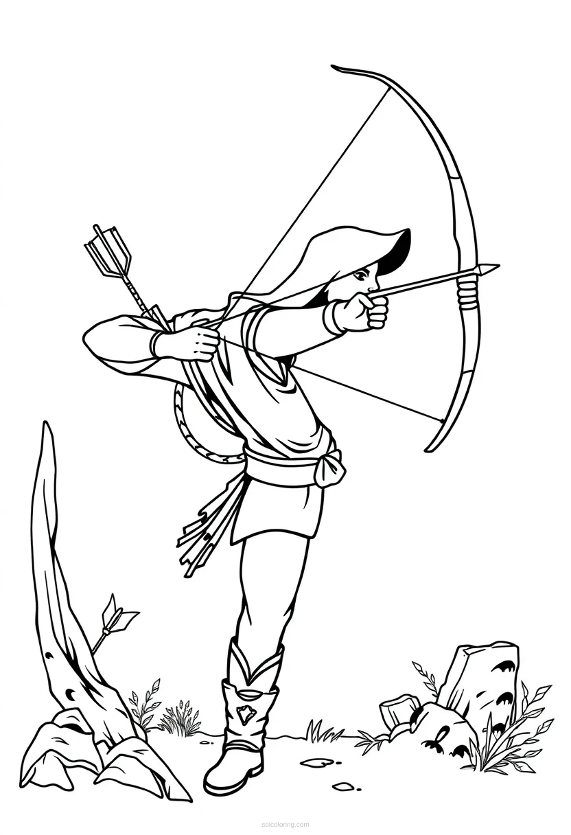 Bow and Arrow Archer Hero coloring page for kids