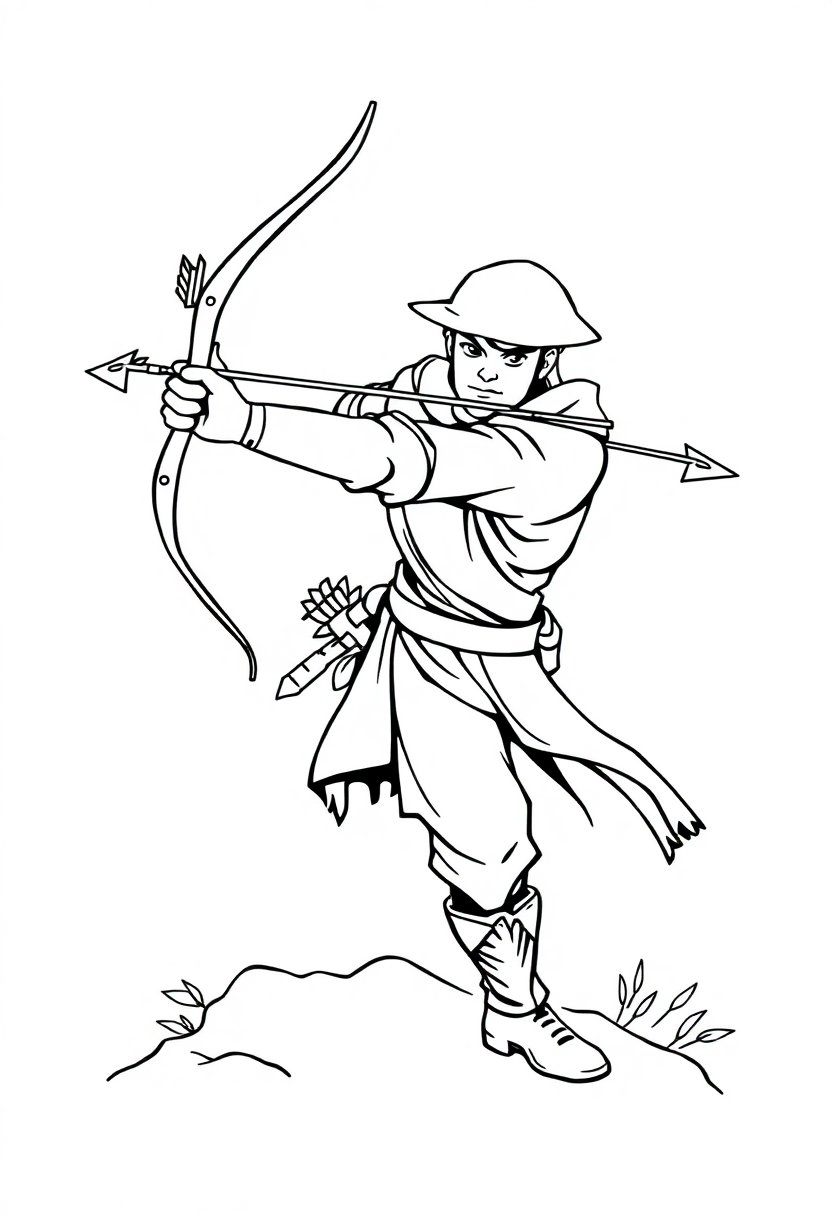 Bow and Arrow Archer Hero coloring page, free printable