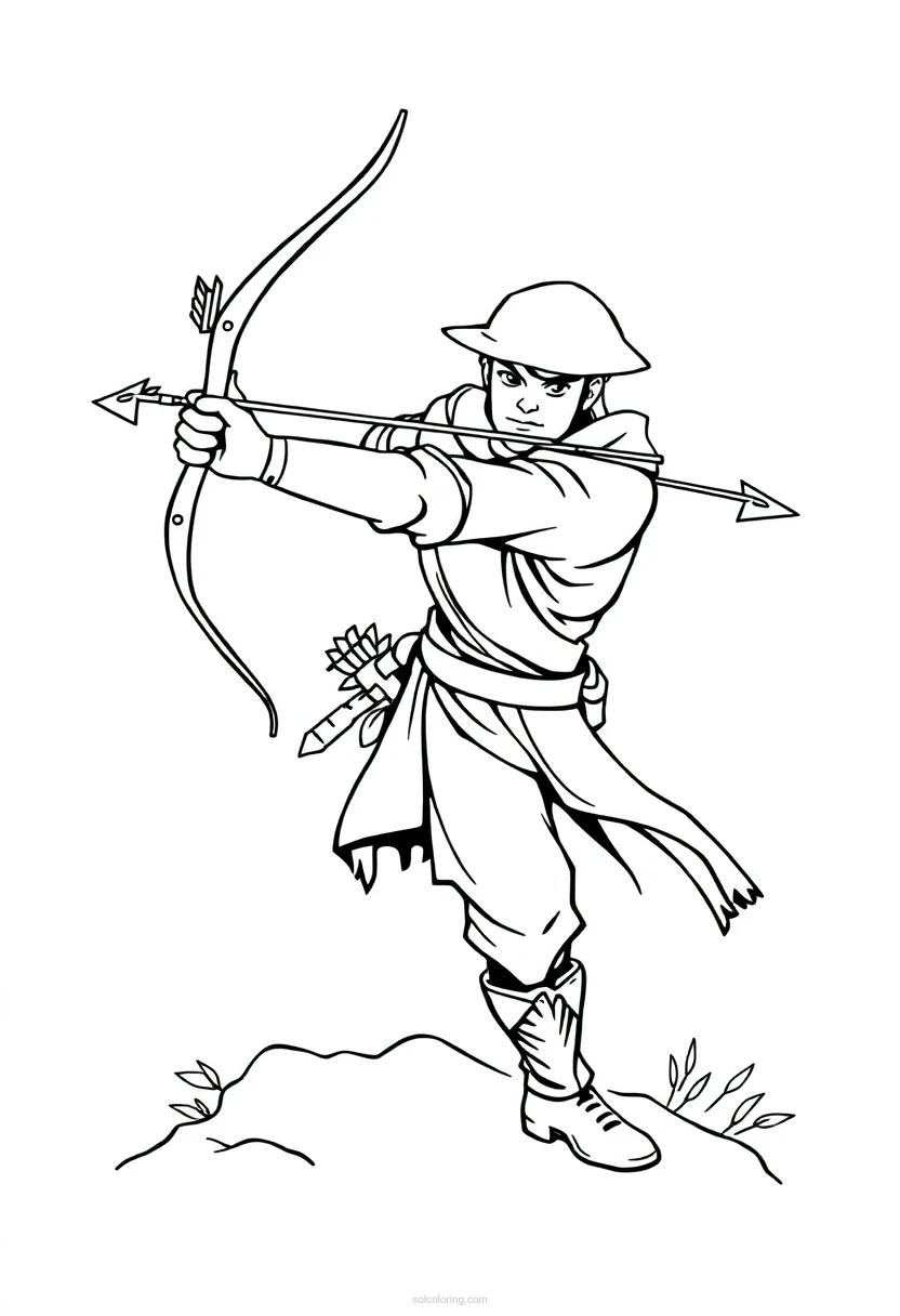 Bow and Arrow Archer Hero coloring page for kids