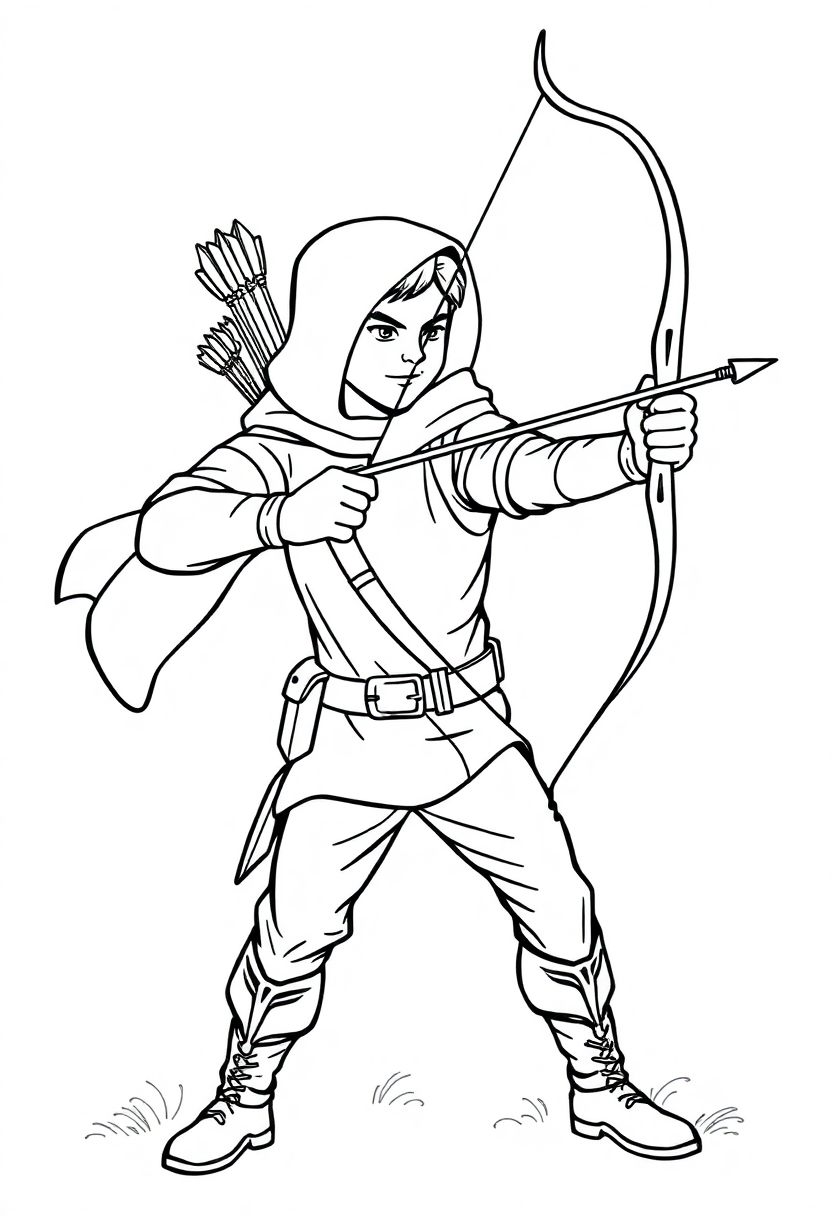 Bow and Arrow Archer Hero coloring page, free printable