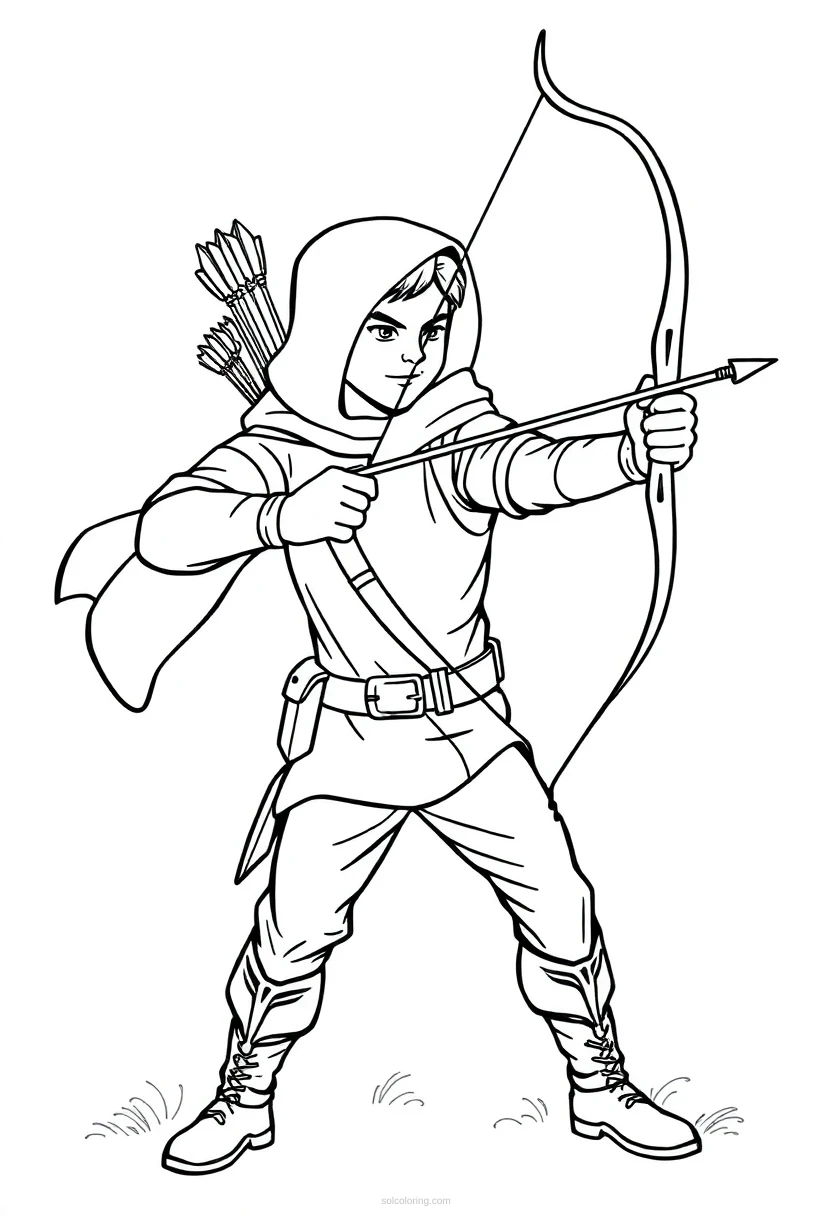 Bow and Arrow Archer Hero coloring page for kids