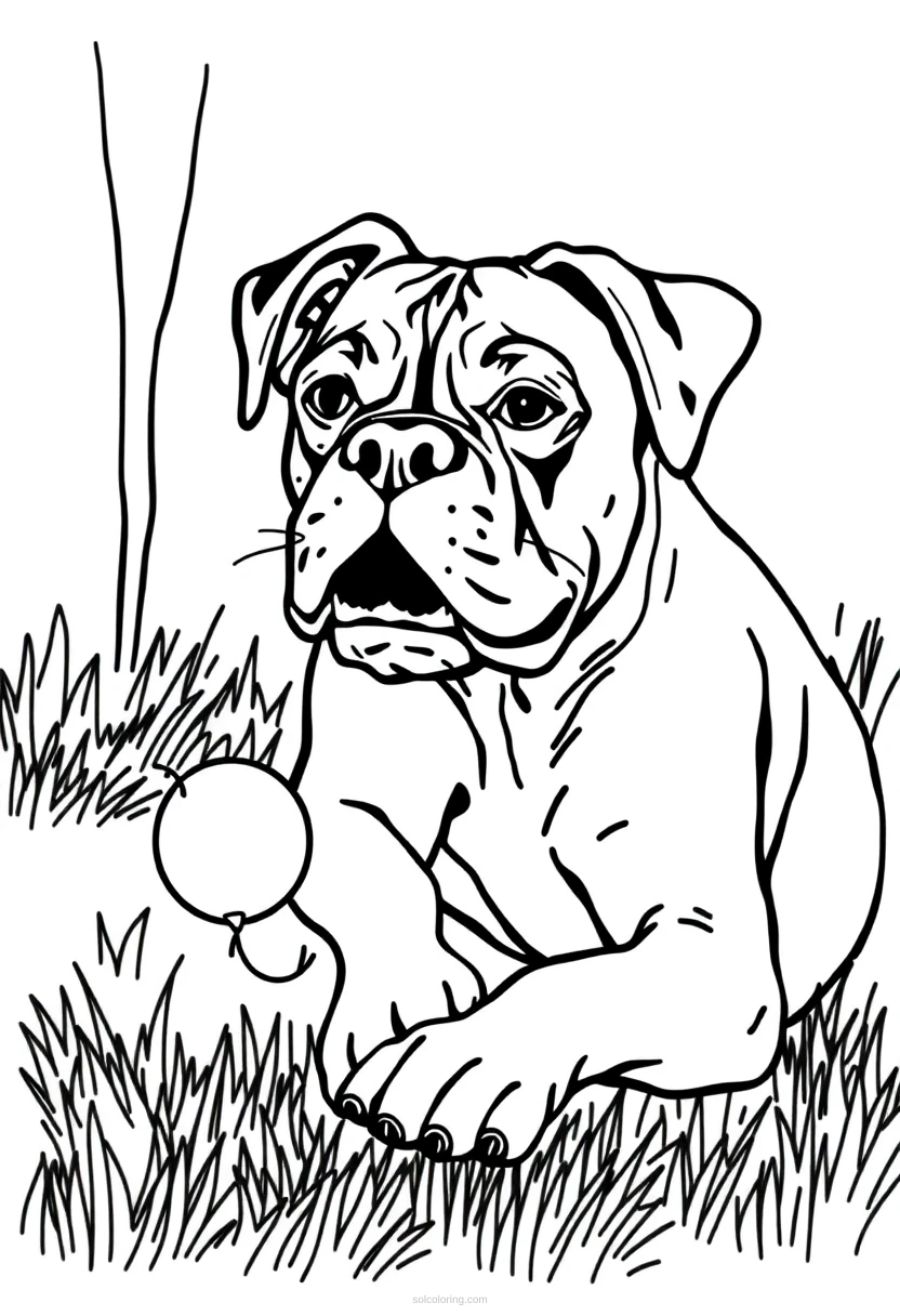 Boxer Dog Playing Fetch coloring page for kids
