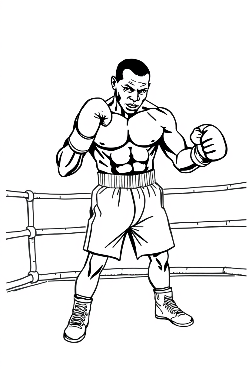 Boxing Champion in Ring coloring page, free printable