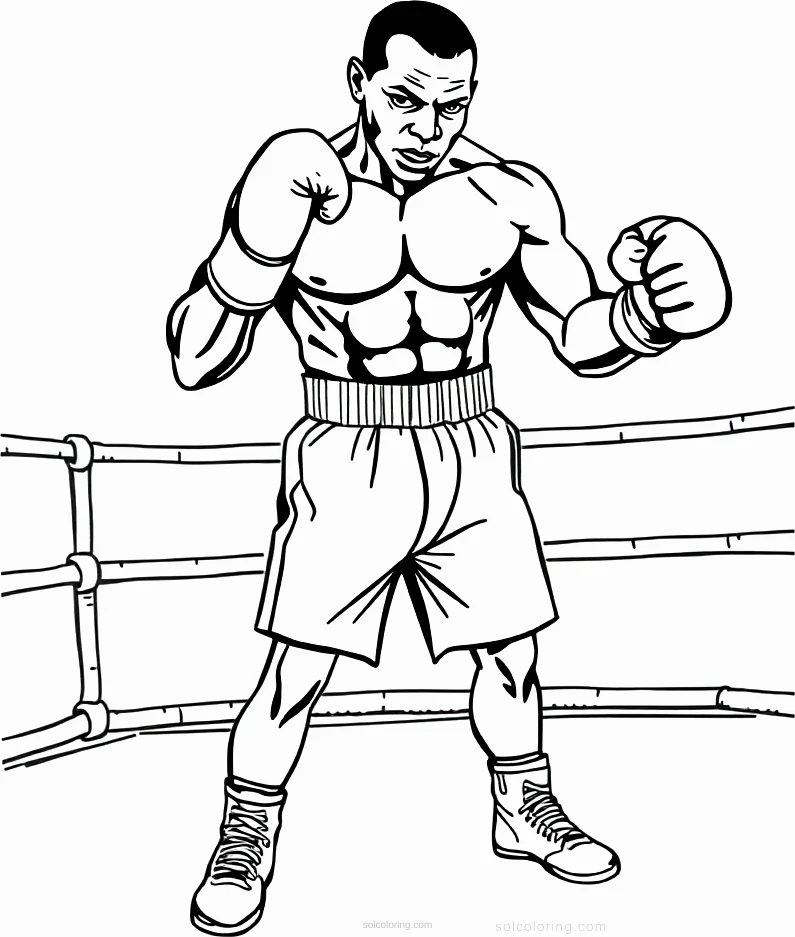 Boxing Champion in Ring coloring page for kids