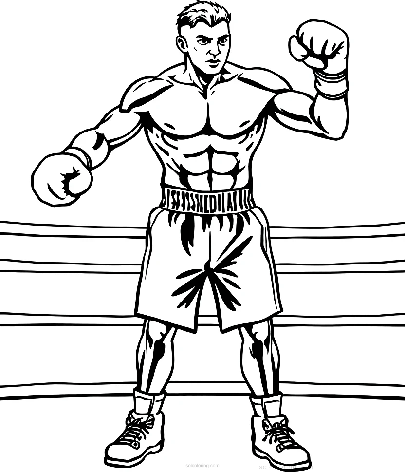 Boxing Champion in Ring coloring page for kids