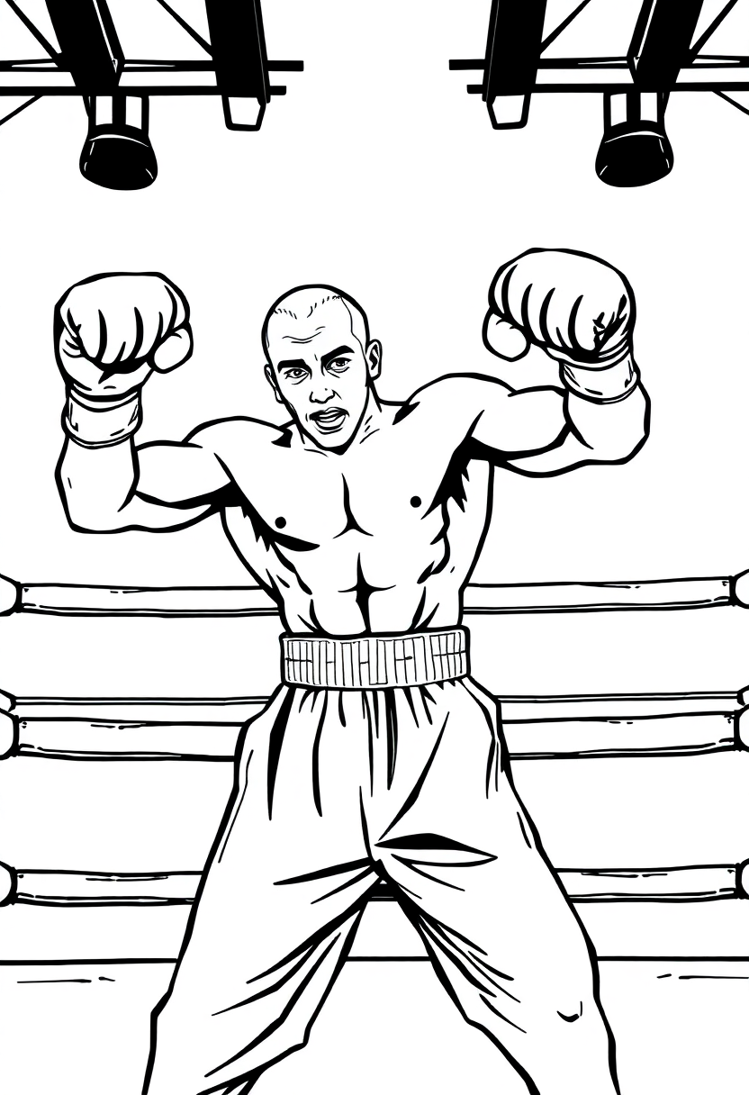 Boxing Champion in Ring coloring page, free printable