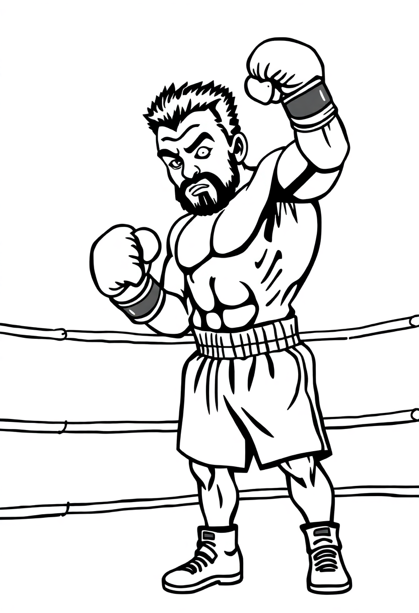Boxing Champion in Ring coloring page, free printable