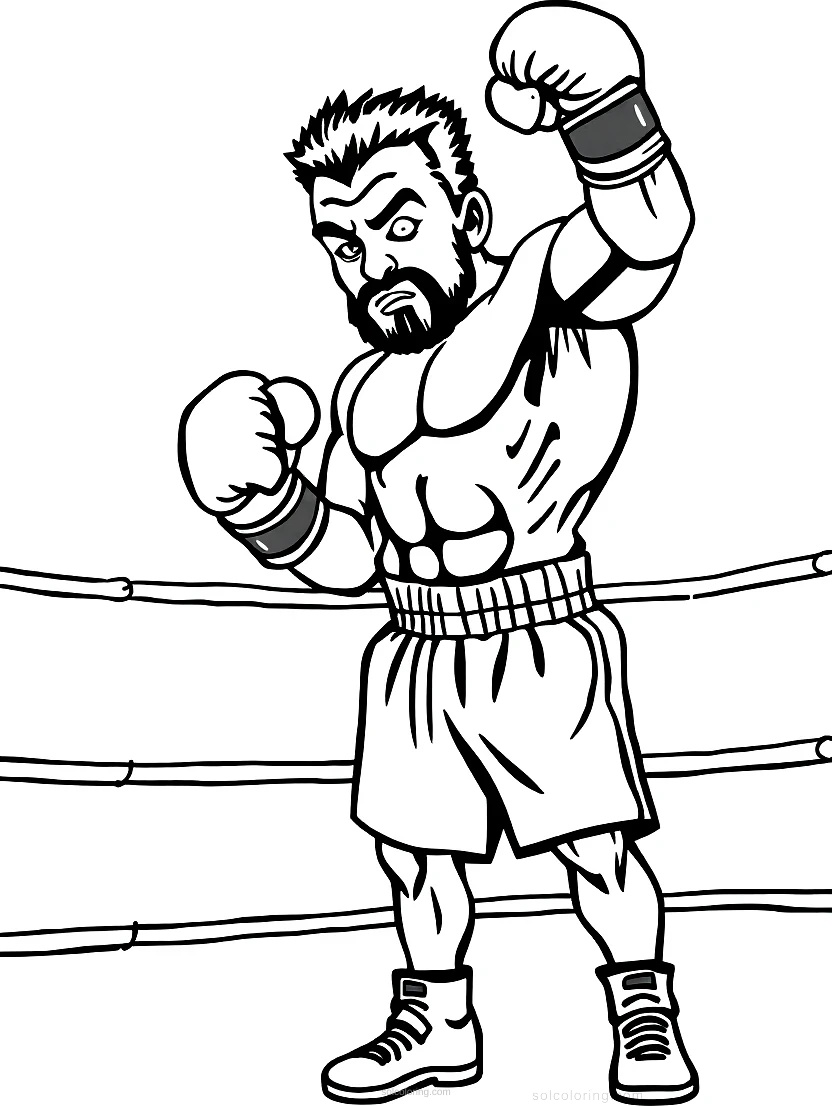Boxing Champion in Ring coloring page for kids