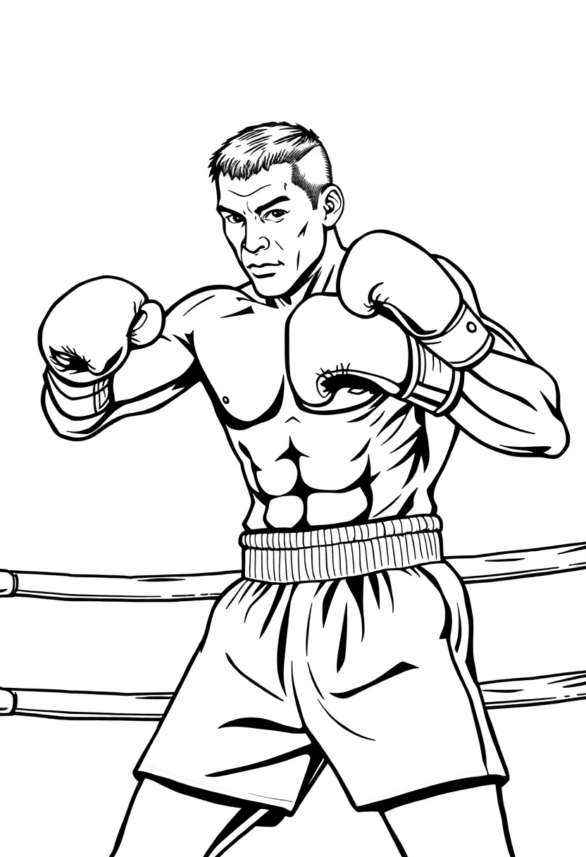 Boxing Champion in Ring coloring page, free printable